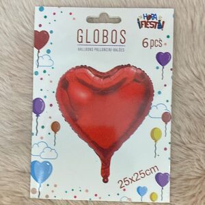 Globo metálico en forma de corazón rojo - Paquete de 6 unidades 25x25 cm