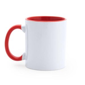 Taza blanca y roja que se personaliza a tu gusto