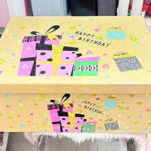 Caja de regalo para cumpleaños con diseño colorido y festivo