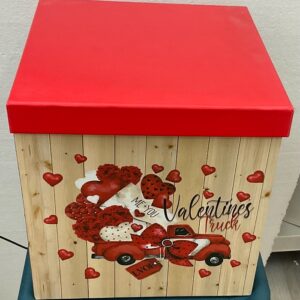 Caja de regalo San Valentín con diseño de camión vintage y corazones